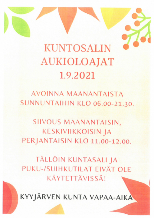 Kuntosalin aukioloajat