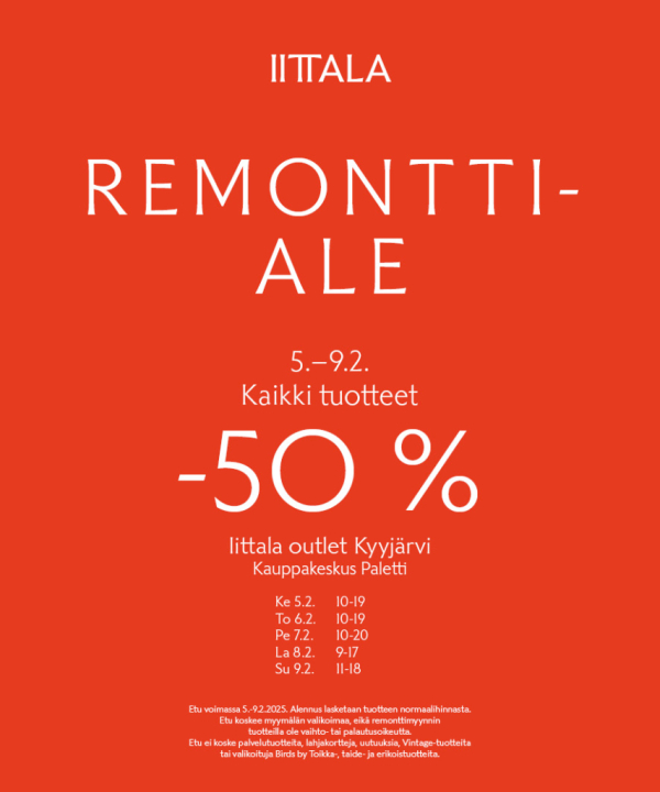 remonttiale -50% Kyyjärven Iittala outletissa