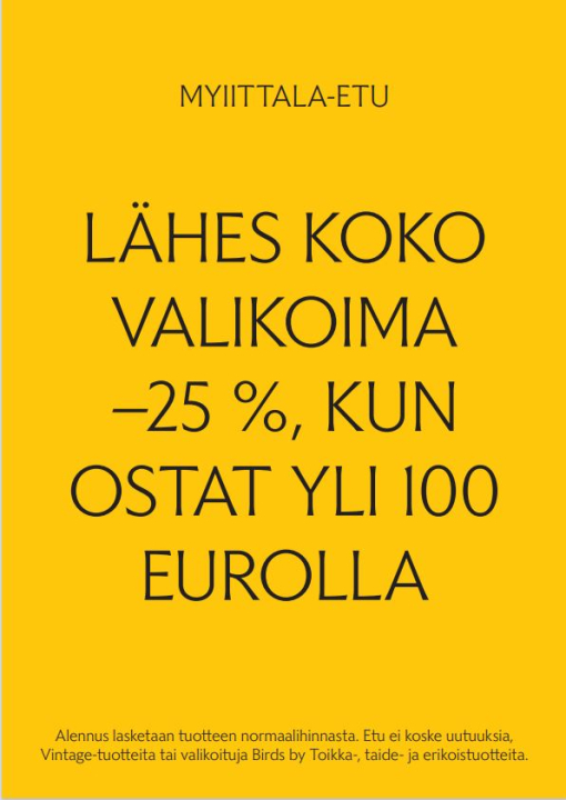 tekstissä lukee Myiittala etu -25%, kun ostokset ylittää 100€