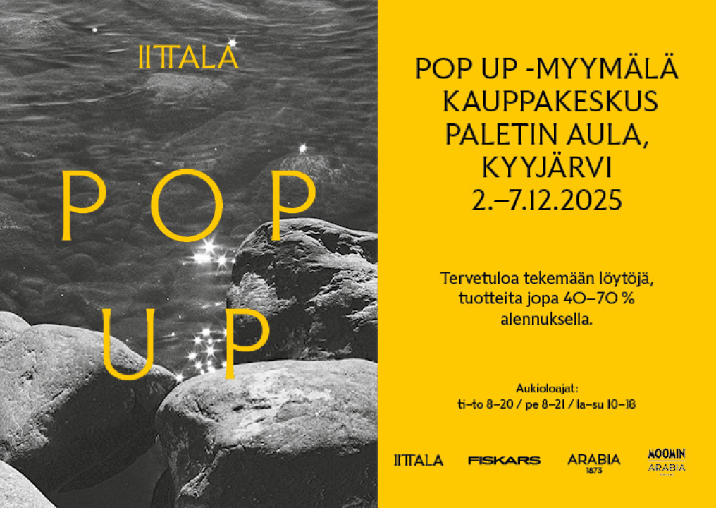 Iittala Popup kauppakeskus Paletin aulassa 7.12.2025 saakka