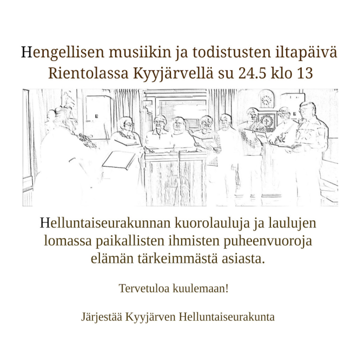 Hengellisen musiikin ja todistusten iltapäivä Rientolassa su 24.5 klo 13 