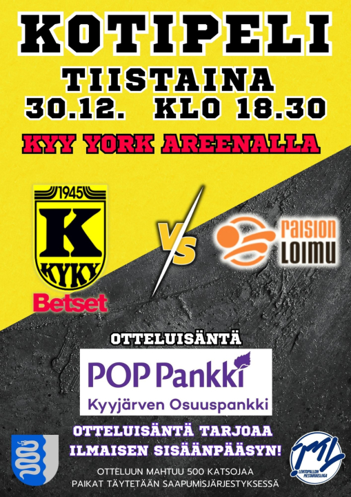 KyKy-Betset vs Raision Loimu Ti 30.12. Klo: 18:30