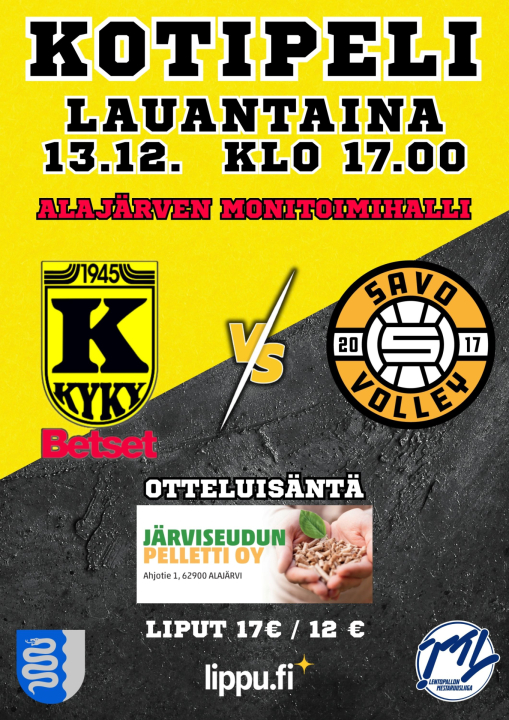 KyKy-Betset vs Savo Volley La 13.12. Klo: 17:00 Alajärven Monitoimihalli