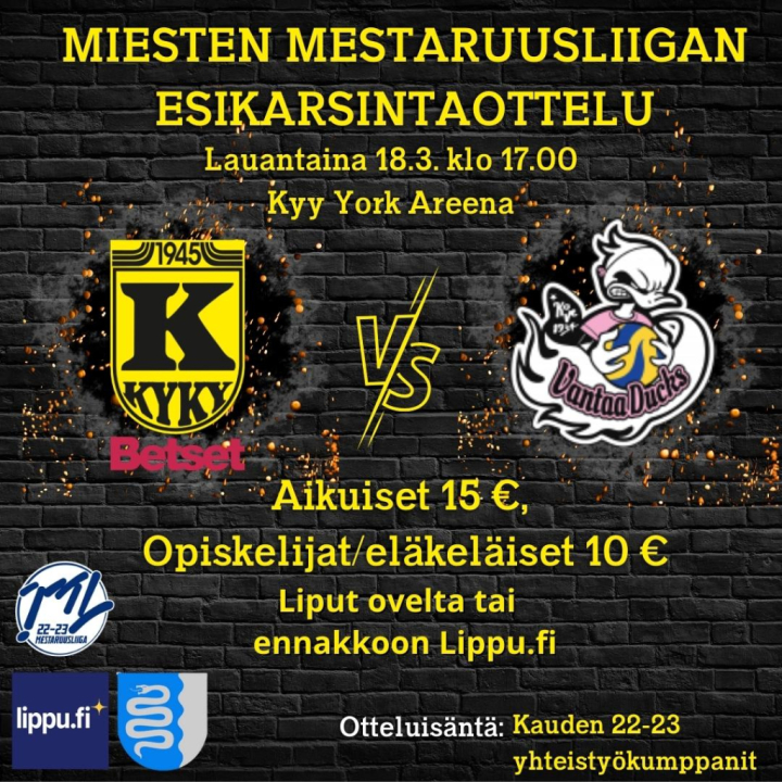 KyKy-Betset vs Vantaa Ducks La 18.3. Klo: 17:00