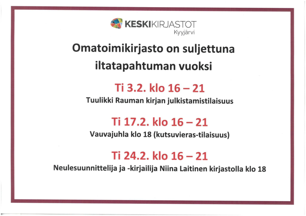 Omatoimi suljettuna.