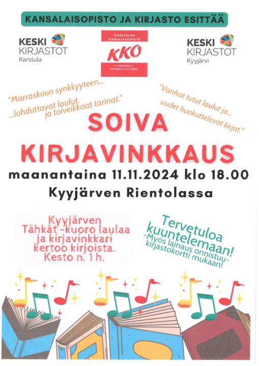 Juliste Soiva kirjavinkkaus.