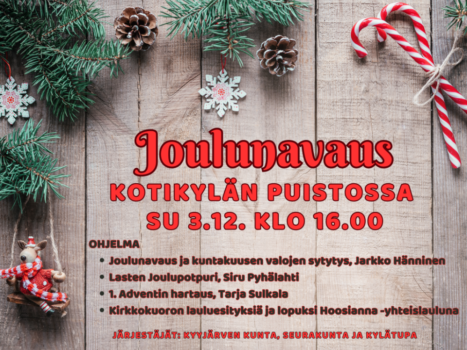 Joulunavaus Kotikylän puistossa sunnuntaina 3.12. klo 16.00
