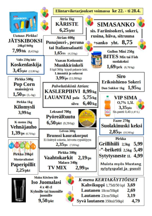 Elintarviketarjoukset voimassa ke 22. - ti 28.4.