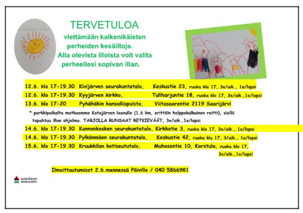 kesäillat kutsuvat perheitä