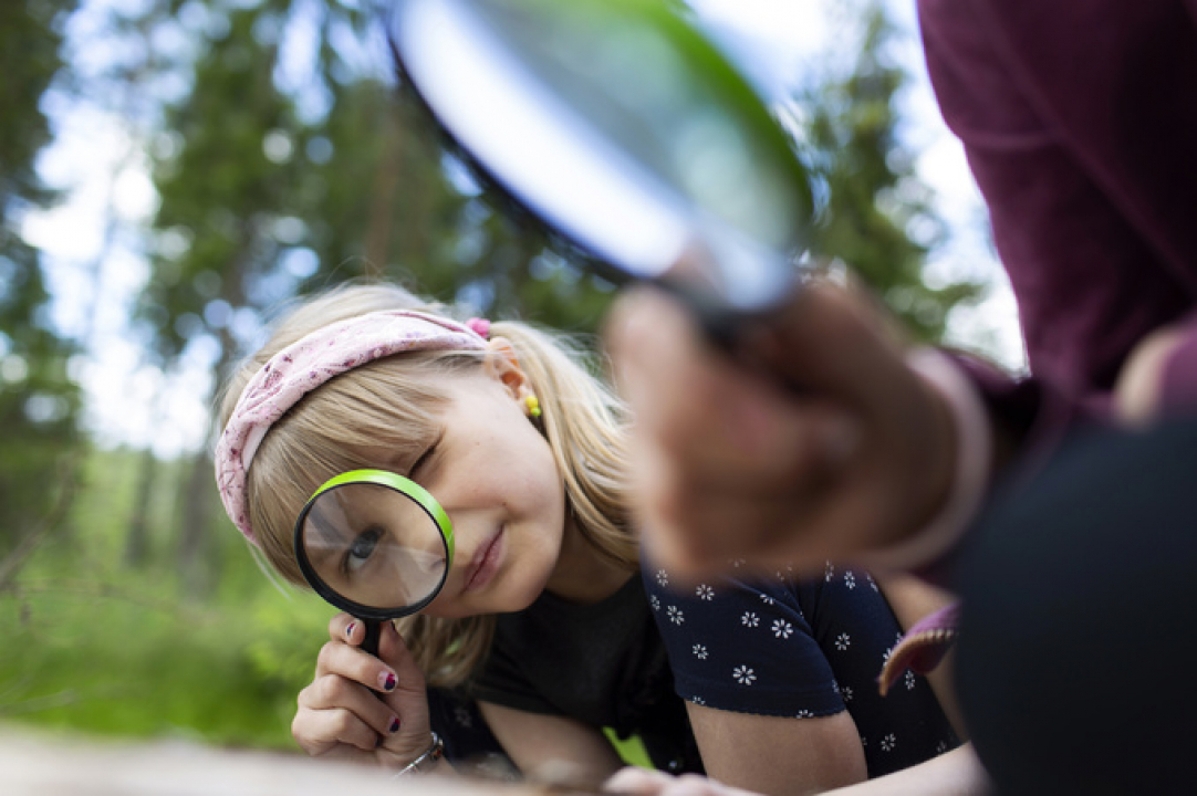 lapset ja suurennuslasi